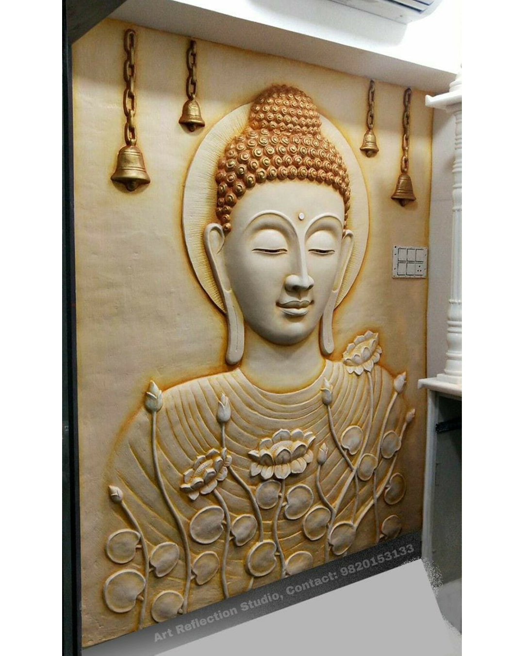 Riddhi Siddhi Art Creations - Large Vertical Zen Corner Buddha Mural